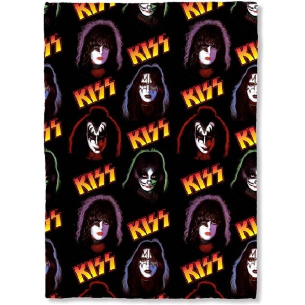 New Licensed Kiss Rock Band Faces Gene Paul Plush Throw Blanket Gift Logo Ace